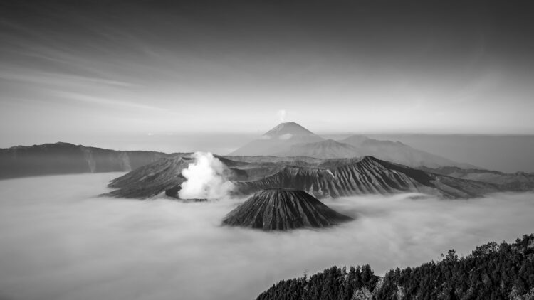 grayscale photo of mountains